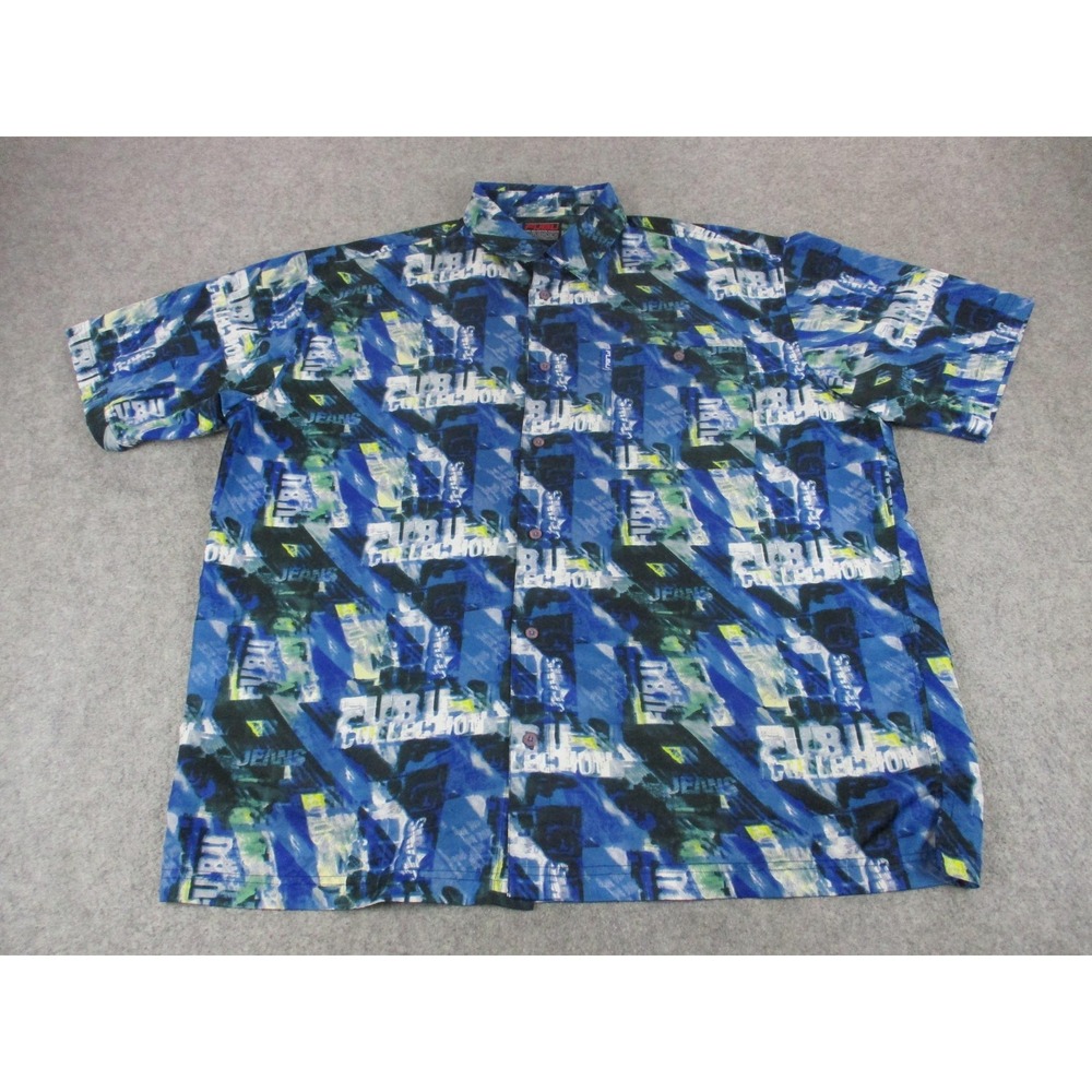 FUBU Shirt Men 3XL XXXL Blue Collection Abstract Geometric Street Wear Button Up